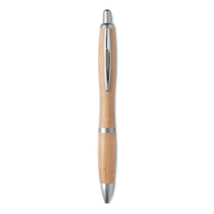 Bamboe balpen met gekleurde kunststof accenten, mat zilver