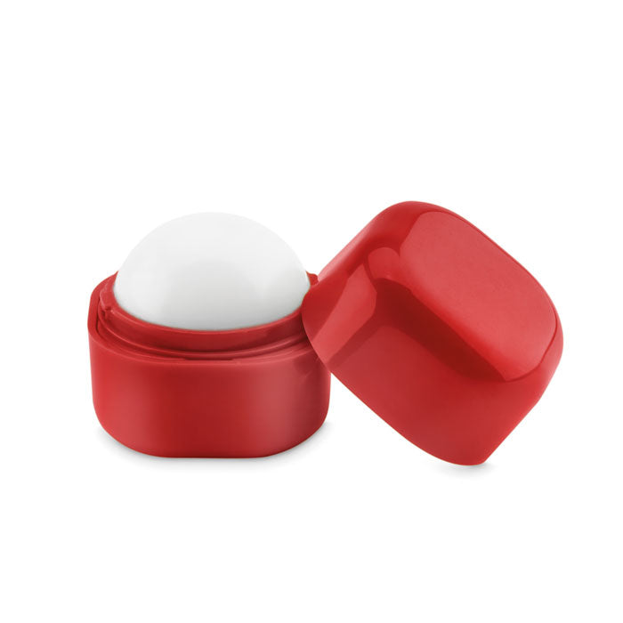 Lippenbalsem in balvorm, vierkant doosje, rood