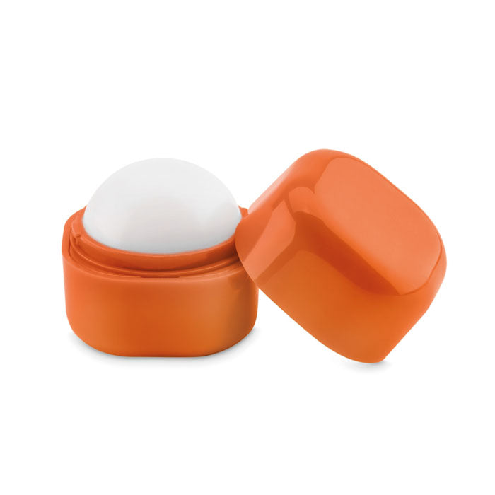 Lippenbalsem in balvorm, vierkant doosje, oranje