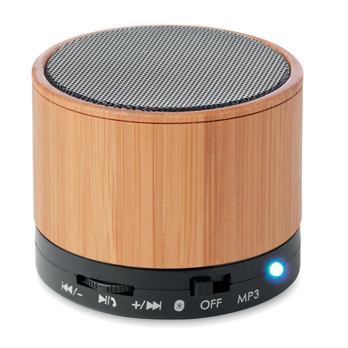 Draadloze speaker met bamboe behuizing en LED, zwart