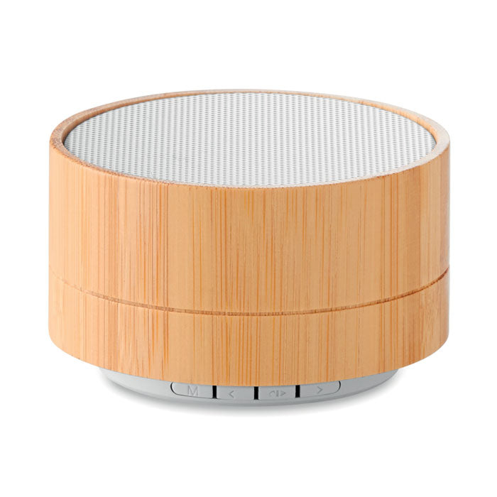 Draadloze speaker met bamboe behuizing en licht, wit
