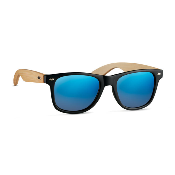 Retro zonnebril met bamboe pootjes, blauw