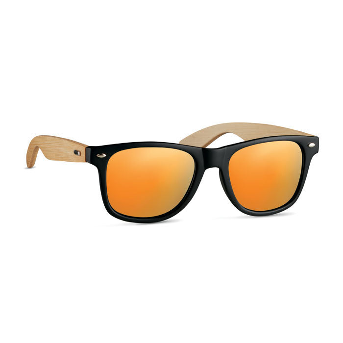 Retro zonnebril met bamboe pootjes, oranje