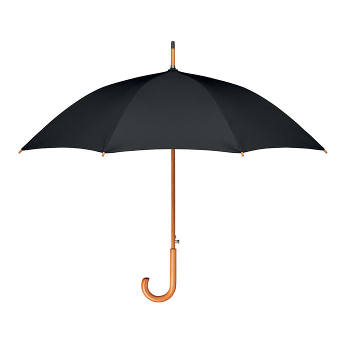 Paraplu 23 inch van gerecycled RPET met houten steel, zwart