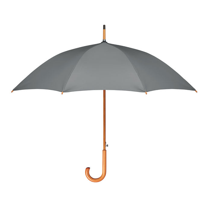 Paraplu 23 inch van gerecycled RPET met houten steel, grijs