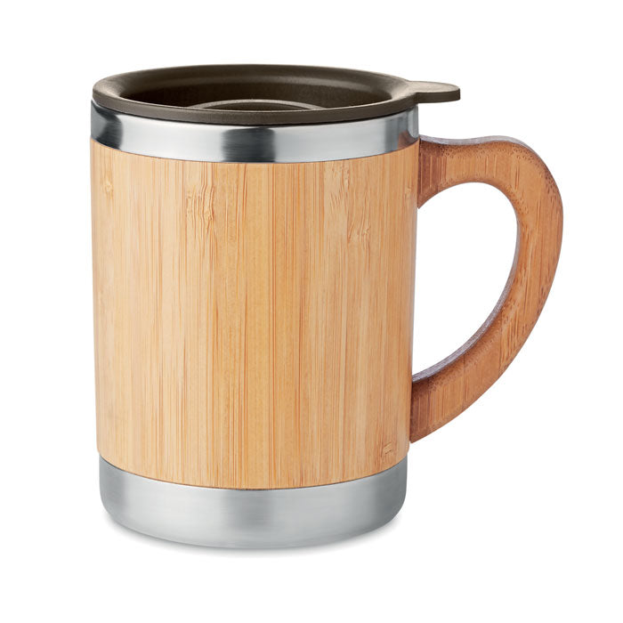 Drinkbeker 300 ml, roestvrij staal met bamboe buitenzijde, hout