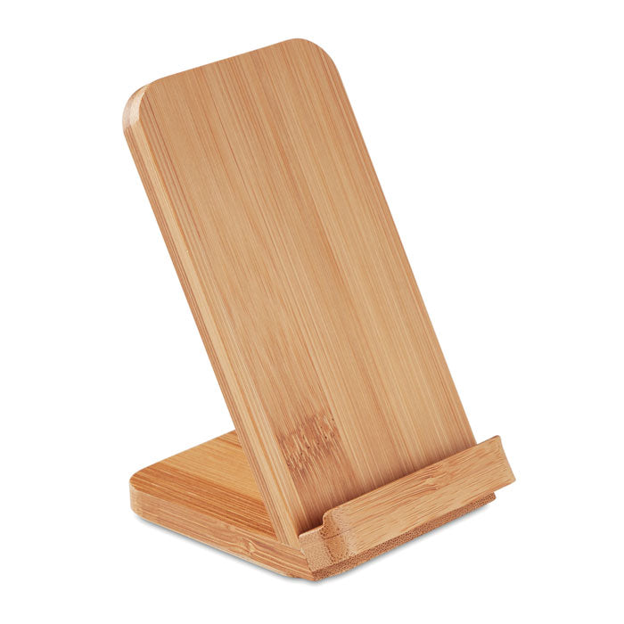 Telefoonstandaard van bamboe met draadloos opladen, hout