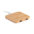 Draadloze oplader van bamboe met 2 USB-hubs, hout