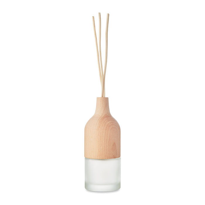 Geurdiffuser met rietstokjes, beukenhout en glas, hout