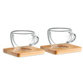 Set espressoglazen met bamboe onderzetter, transparant