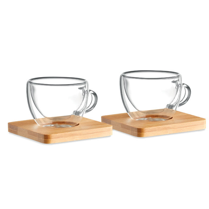Set espressoglazen met bamboe onderzetter, transparant