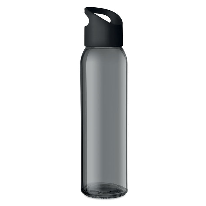 Glazen drinkfles 470 ml met kunststof dop, zwart
