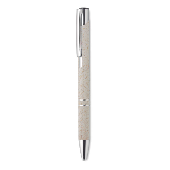 Balpen van tarwestro met zilveren details, beige