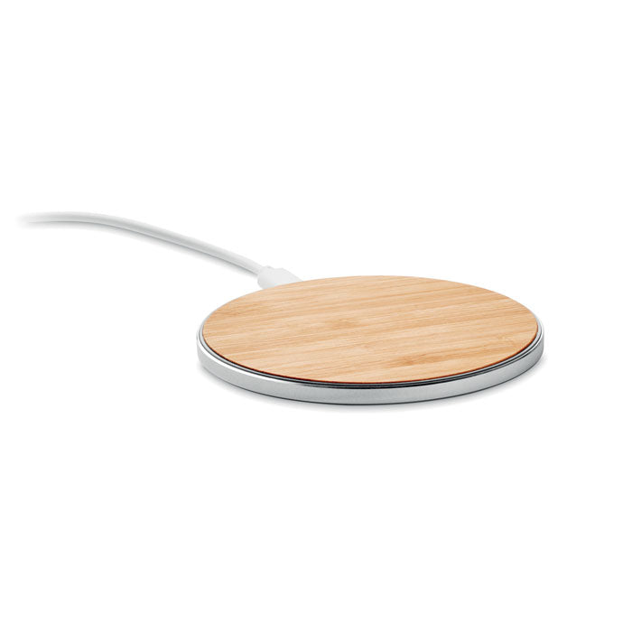 Draadloze oplader rond, bamboe en aluminium, hout