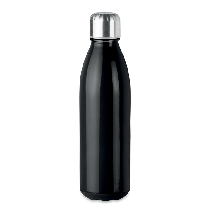 Glazen drinkfles 650 ml met RVS dop, zwart