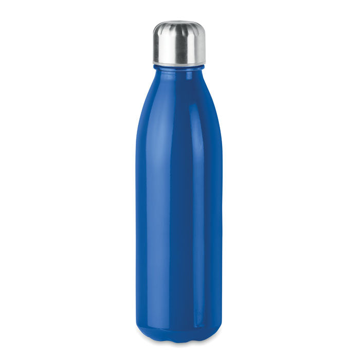 Glazen drinkfles 650 ml met RVS dop, royal blauw