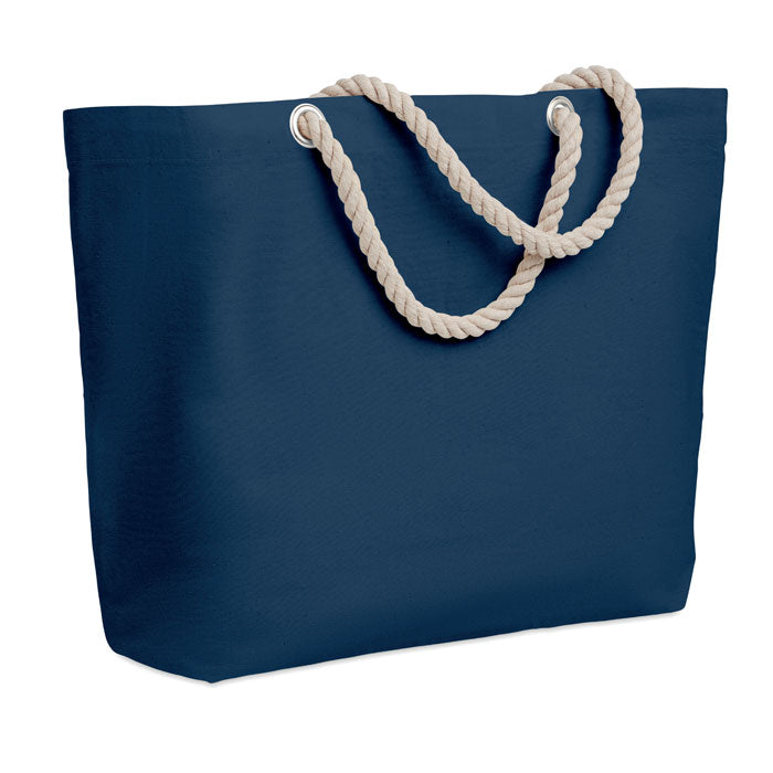 Strandtas van katoen met touwhengsels, blauw