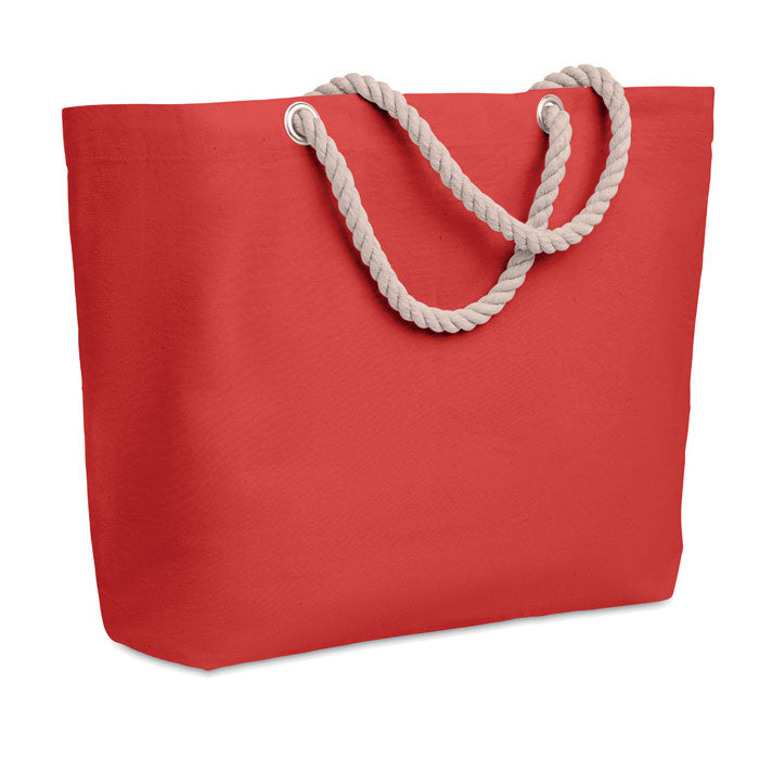 Strandtas van katoen met touwhengsels, rood