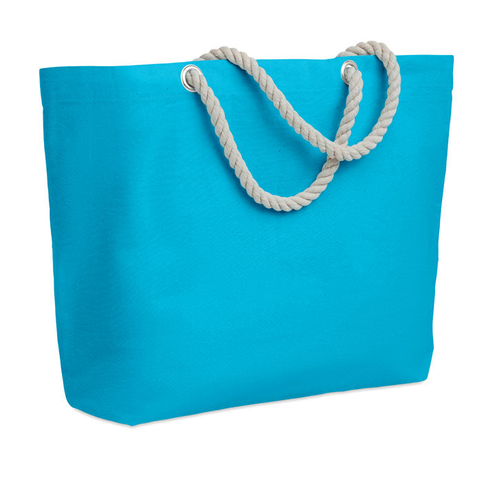 Strandtas van katoen met touwhengsels, turquoise