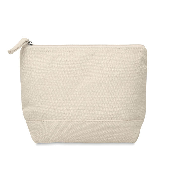 Toilettas van katoen met gekleurd detail, beige