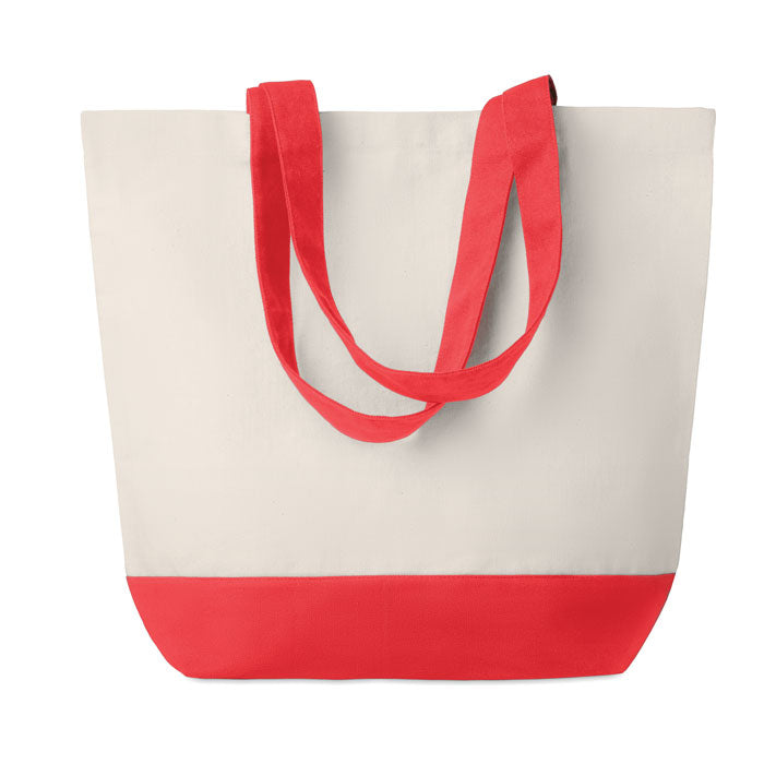 Shopper met gekleurde bodem, canvas, rood