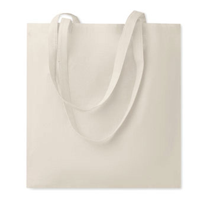 Boodschappentas van katoen, lange hengsels, 180 g/m2, beige