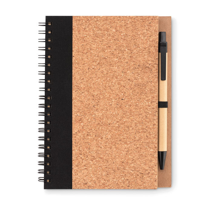 Notitieboek van kurk met bijpassende balpen, zwart