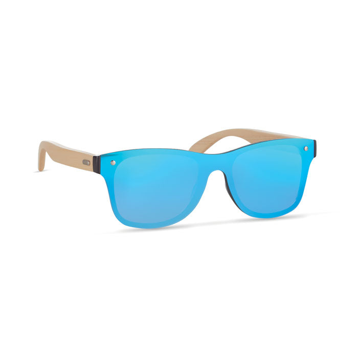 Zonnebril met spiegelglazen en bamboe pootjes, blauw