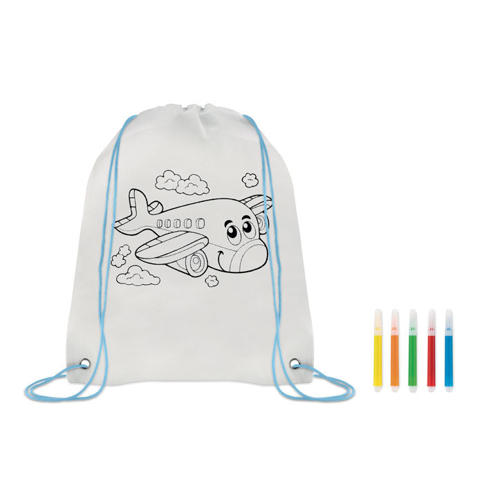 Rugzak om zelf in te kleuren, met 5 stiften, babyblauw