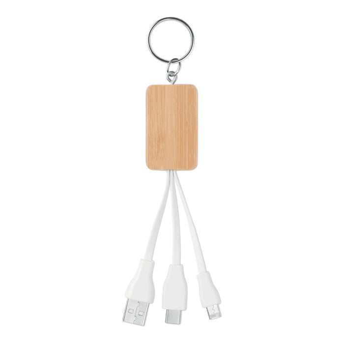 Sleutelhanger met oplaadkabels, bamboe, hout