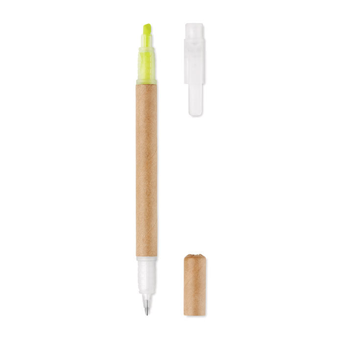 Balpen met markeerstift in een, geel