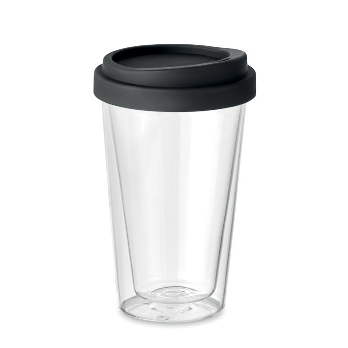 Dubbelwandige glazen tumbler, 350 ml, zwart