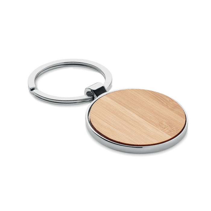 Ronde sleutelhanger met bamboe front, hout