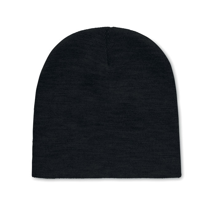 Gebreide beanie van gerecycled polyester, zwart