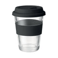 Glazen drinkbeker met siliconen deksel, 350 ml, zwart