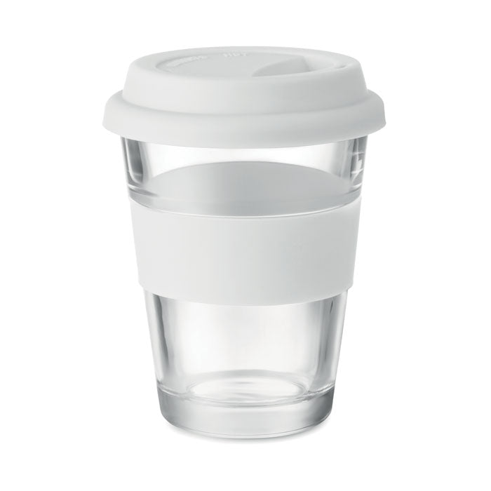 Glazen drinkbeker met siliconen deksel, 350 ml, wit