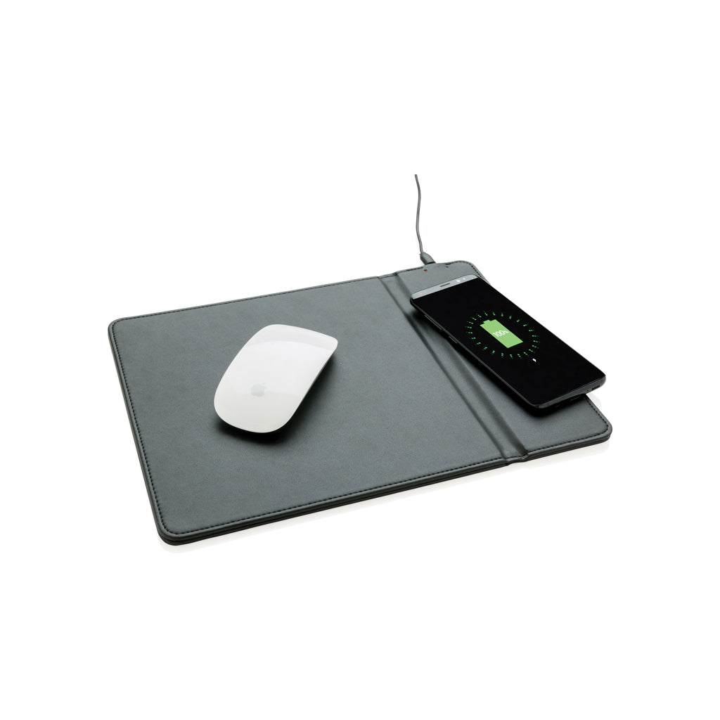 Muismat met 5W draadloze oplader, van PU, zwart