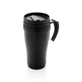 Mok 350 ml van roestvrij staal met handvat en deksel, zwart