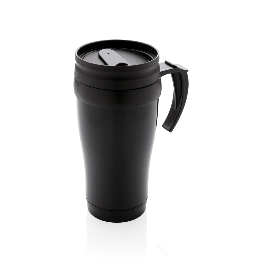 Mok 350 ml van roestvrij staal met handvat en deksel, zwart