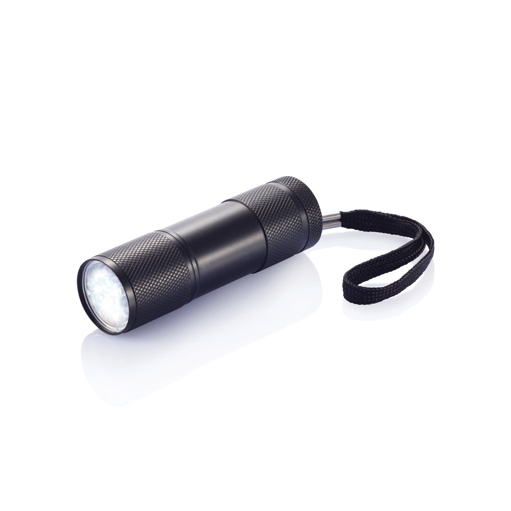 Aluminium zaklamp met 9 led's, zwart