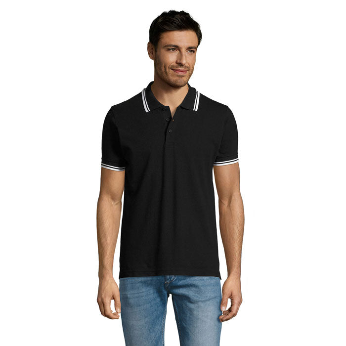 Heren polo met contrasterende kraag, 100% katoen, zwart/wit