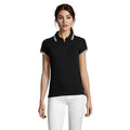 Dames polo met contrasterende kraag, 100% katoen, zwart/wit