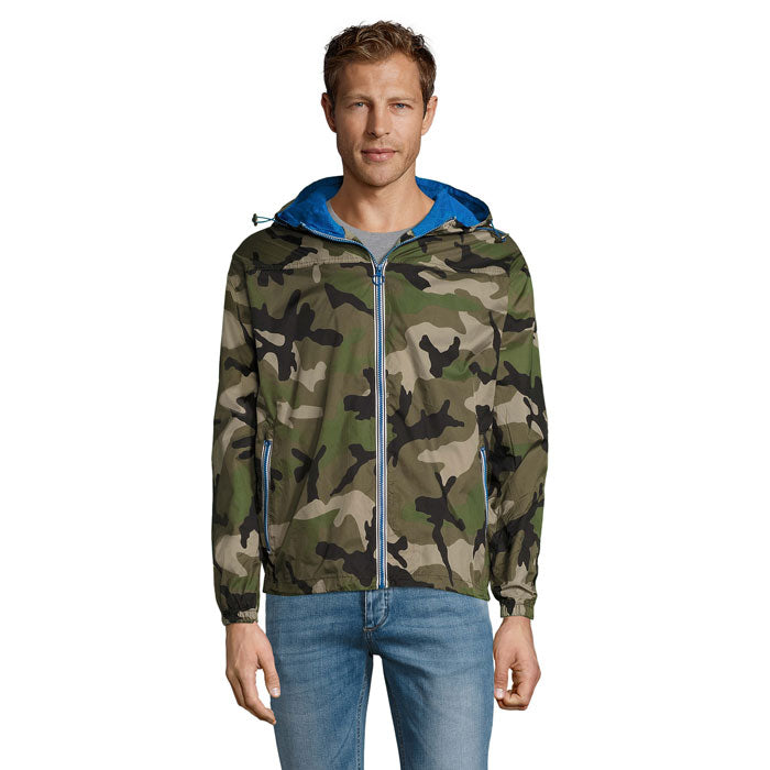 Gevoerde windbreaker, gerecycled polyester, camo/royal blue