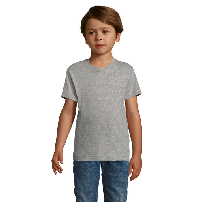 Aansluitend kinder T-shirt, maat 2 t/m 12 jaar, grijs gemeleerd
