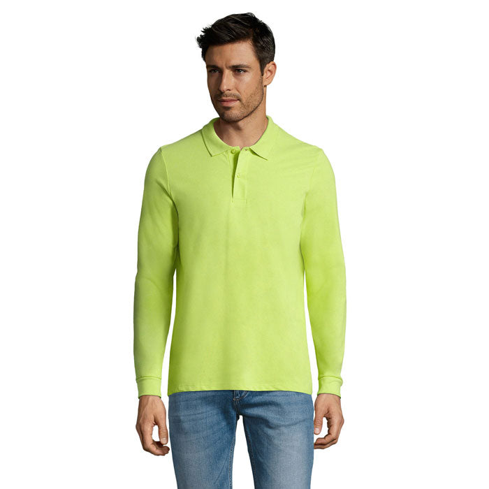 Heren polo met lange mouwen, pique, apple green