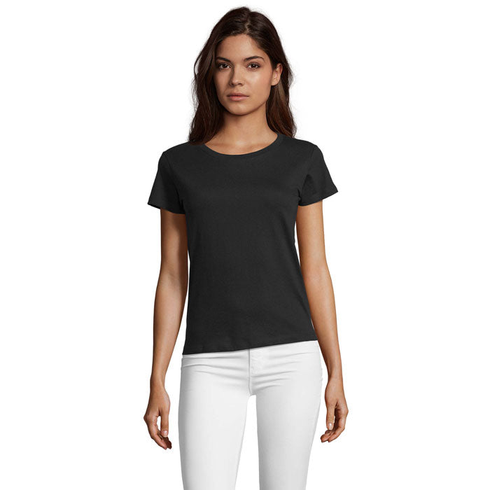 Aansluitend dames T-shirt, ronde hals, 150 g/m2, diep zwart