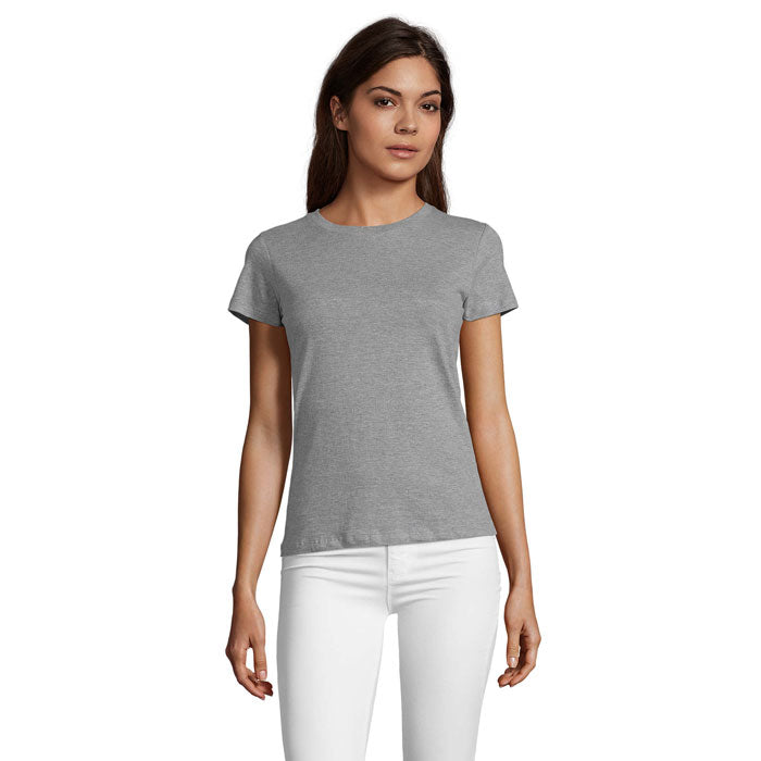 Aansluitend dames T-shirt, ronde hals, 150 g/m2, grijs gemeleerd