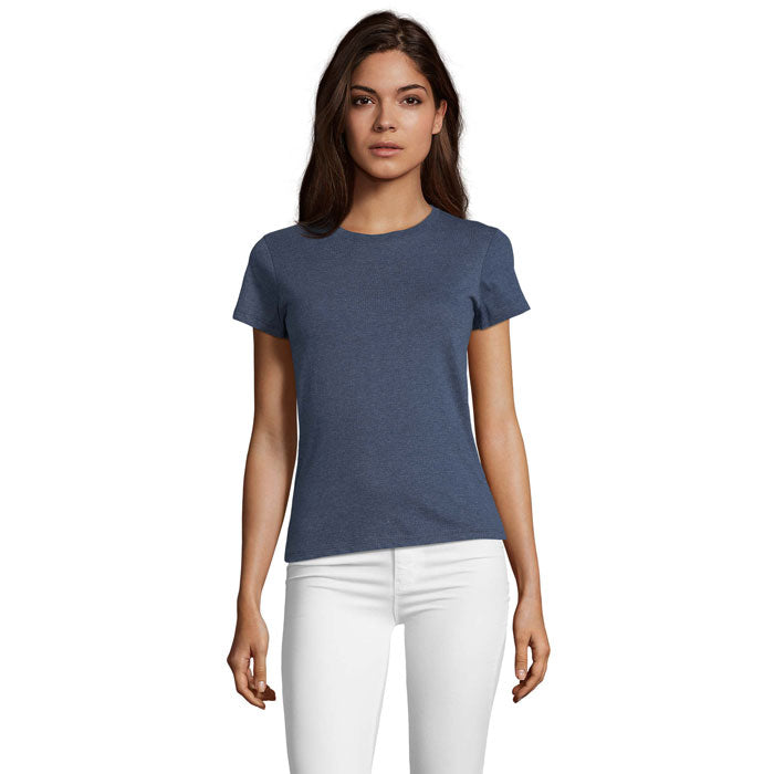 Aansluitend dames T-shirt, ronde hals, 150 g/m2, heather denim