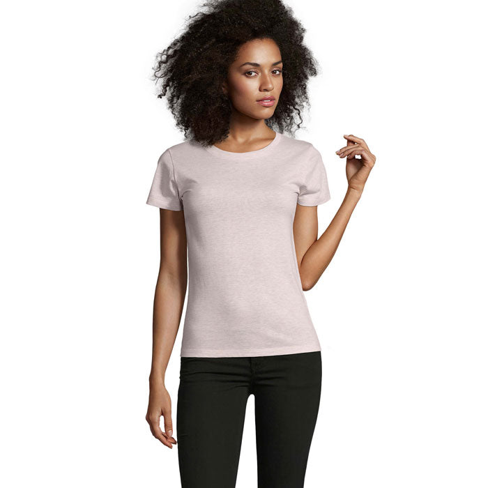 Aansluitend dames T-shirt, ronde hals, 150 g/m2, heather pink