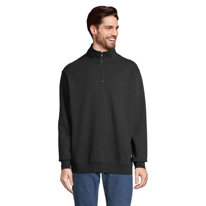 Sweatshirt met kwart-rits en hoge kraag, zwart